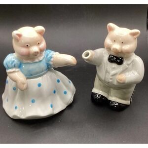 VTG Applause Ceramic Ballroom Dancing Pigs Pitcher/Creamer & Sugar Bowl